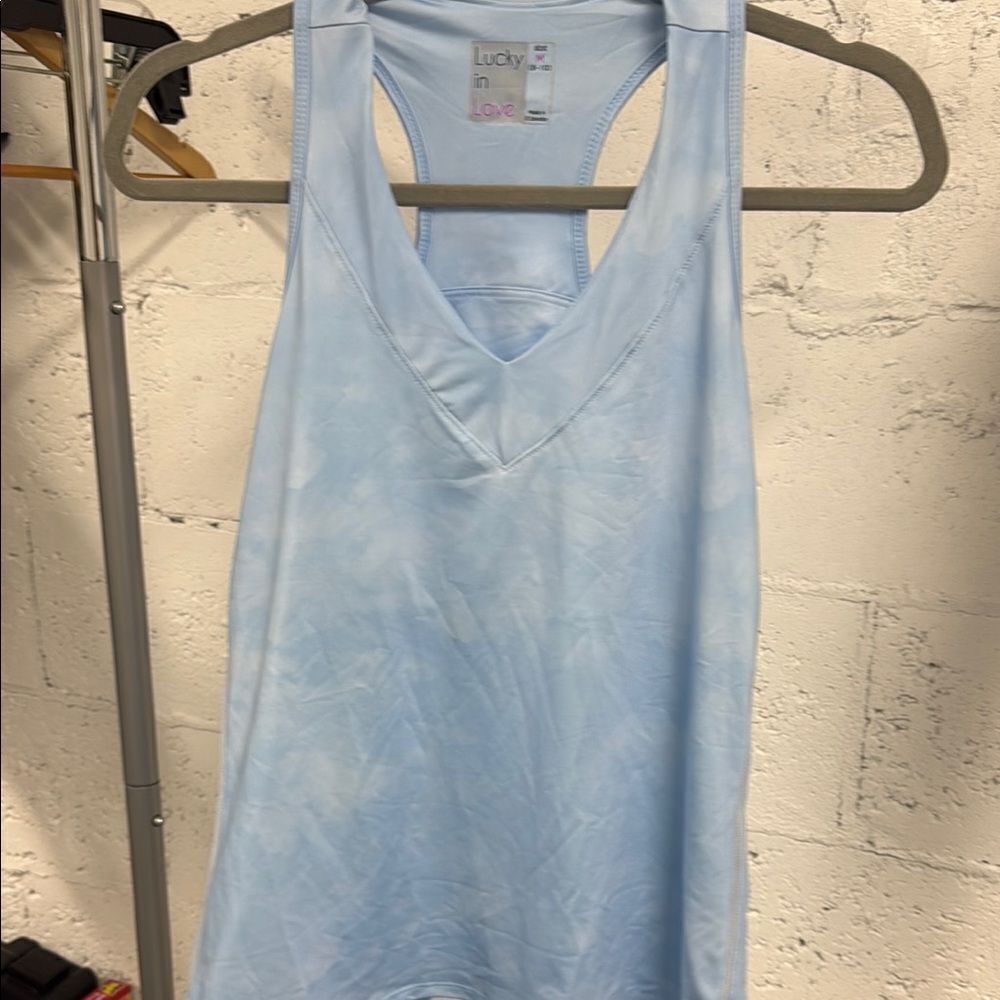 Lucky in Love Sky Blue Athletic Tank Size Medium - LIKE NEW